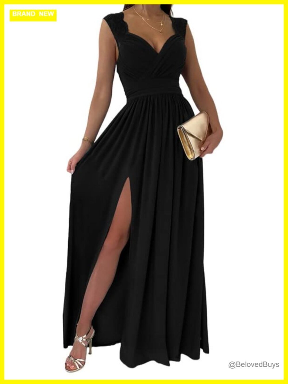 Formal Wrap V-Neck Ruched Maxi Dress Sleeveless Side Split Wedding Guest